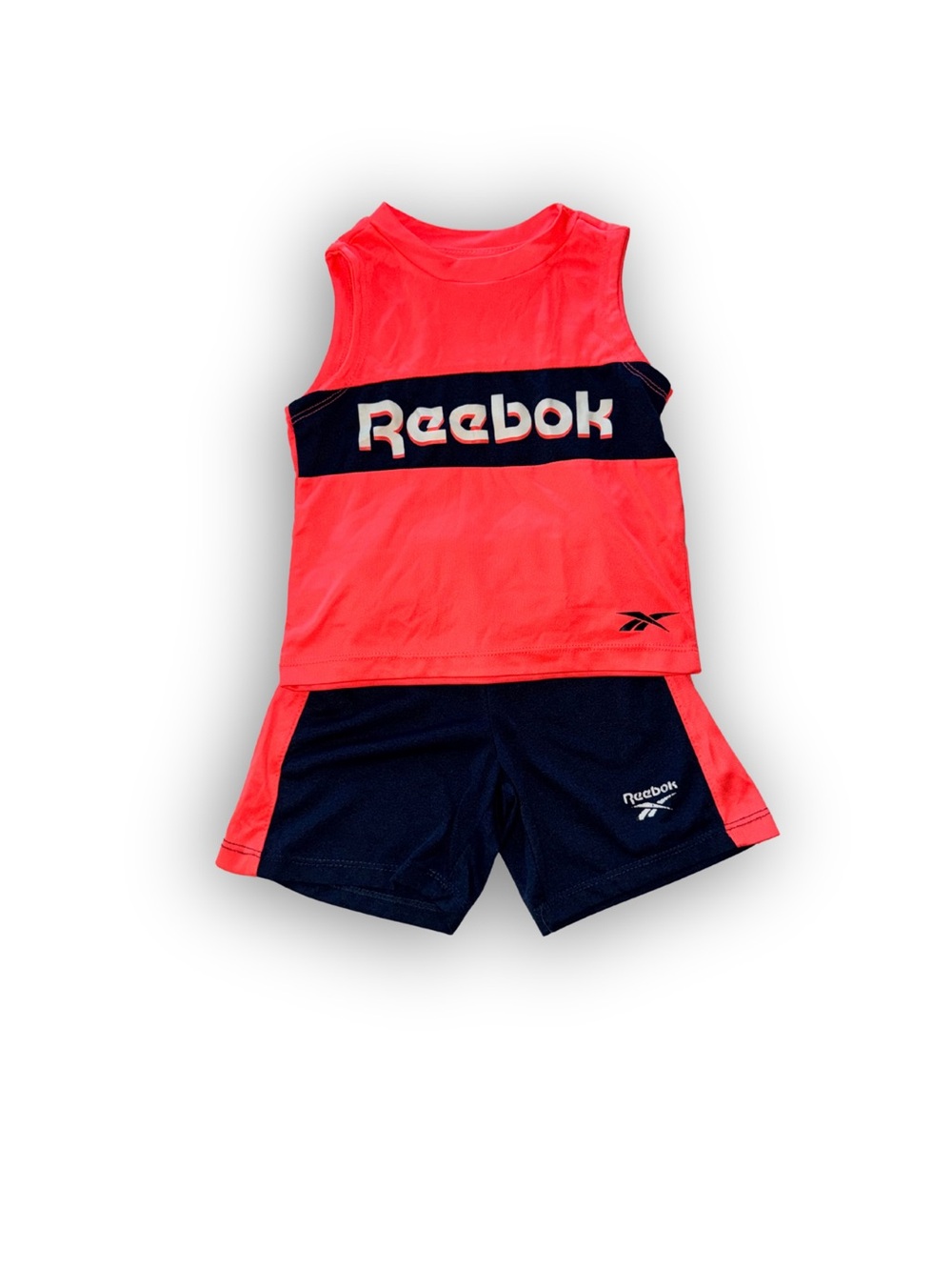 Reebok Neon Coral and Navy Athletic Tank & Shorts Set